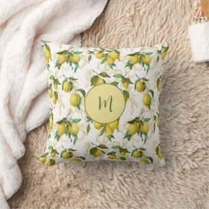 Lemon Wasserfarbmuster mit Anfangsmonogramm Kissen