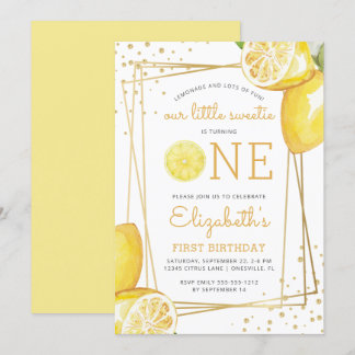 Lemon Watercolor 1. Geburtstagsfeier Party Einladu Einladung