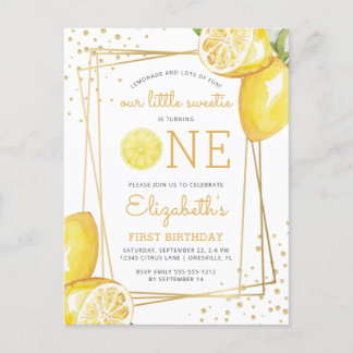 Lemon Watercolor 1. Geburtstagsfeier Party Einladu Postkarte