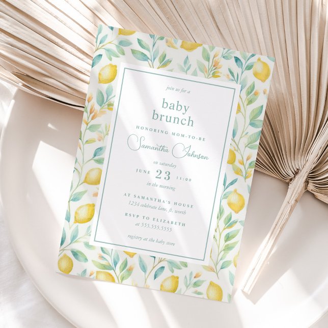 Lemon Watercolor Baby Brunch Elegantes Baby Dusche Einladung (Von Creator hochgeladen)