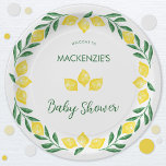 Lemon Watercolor Babydusche Personalisiert Pappteller<br><div class="desc">Dieses frische und lustige AquarellZitronendesign in zingelb und grün wird das Wesen eines glücklichen sonnigen Tages einfangen. Ideal für einen Babyduschbrunch oder ein Party zum Nachmittagstee. Das Aquarellfarben-Zitronendesign sorgt dafür, dass Ihre Gäste sich für das kommende fröhliche Ereignis begeistern. Ändern Sie alle Details, um sie anzupassen. Originelle Kunst von Nic...</div>