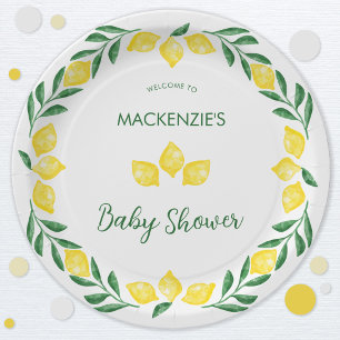 Lemon Watercolor Babydusche Personalisiert Pappteller