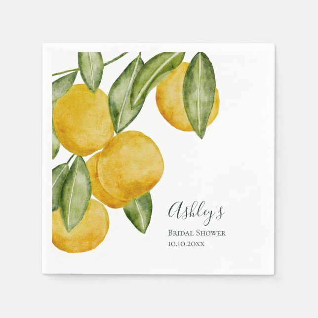 Lemon Watercolor Brautparty Personalisiert Serviette (Vorderseite)