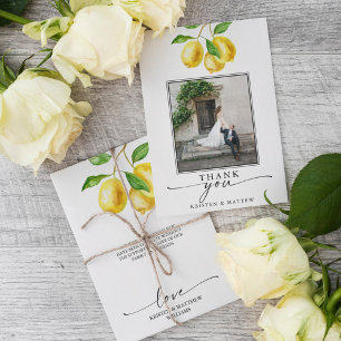 Lemon Watercolor Citrus Wedding Foto Dankeskarte