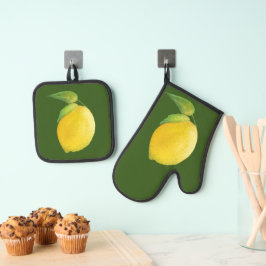 Lemon Watercolor Malerei Art Design Ofenhandschuh & Topflappen-Set