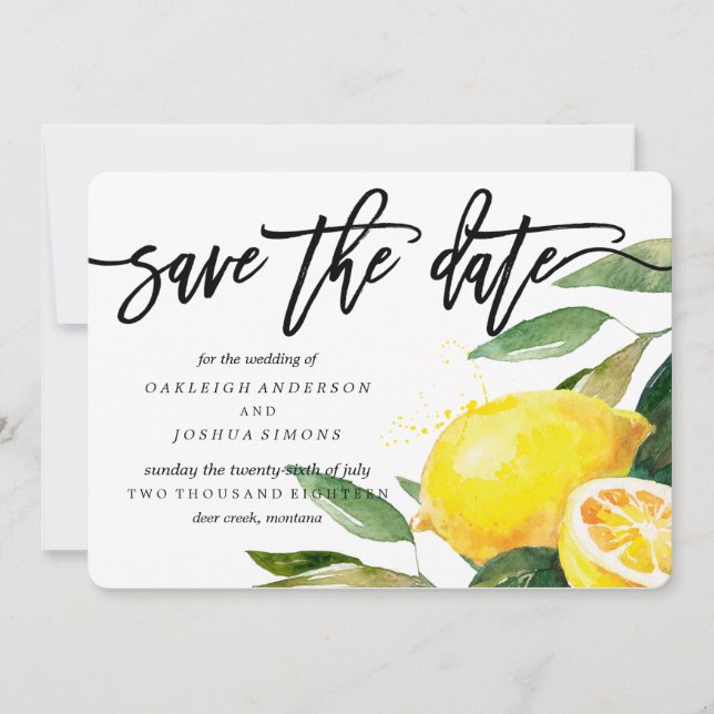 Lemon Watercolor Save the Date Script (Vorderseite)
