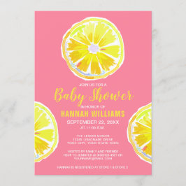 Lemon Watercolor Slices Pink Baby Dusche Einladung
