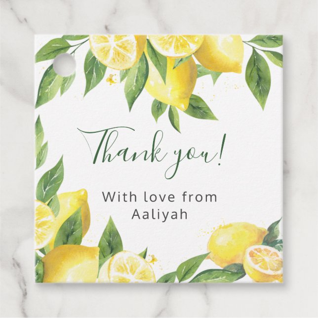 Lemon Watercolor Vielen Dank Geschenkanhänger (Vorderseite)