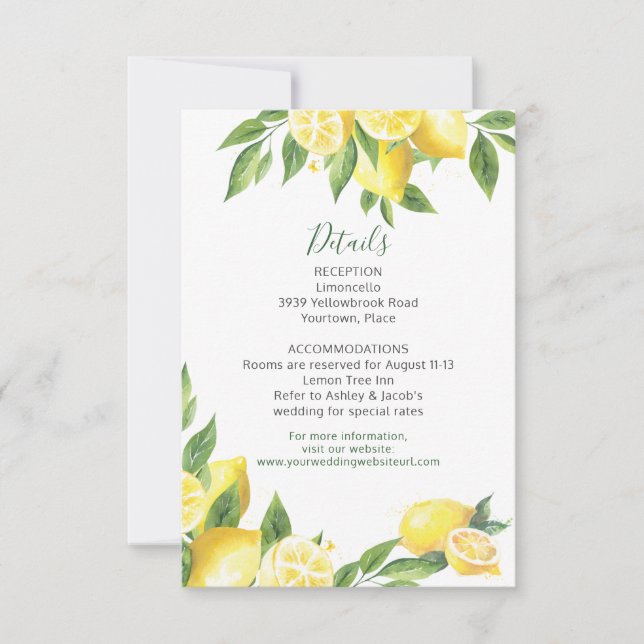 Lemon Watercolor Wedding Insert Empfang Einladung (Vorderseite)