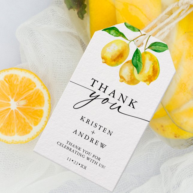 Lemon Watercolor Wedding Vielen Dank Geschenkanhänger (Introducing our Lemon Watercolor Wedding Thank You Gift Tags - a stunning expression of appreciation)