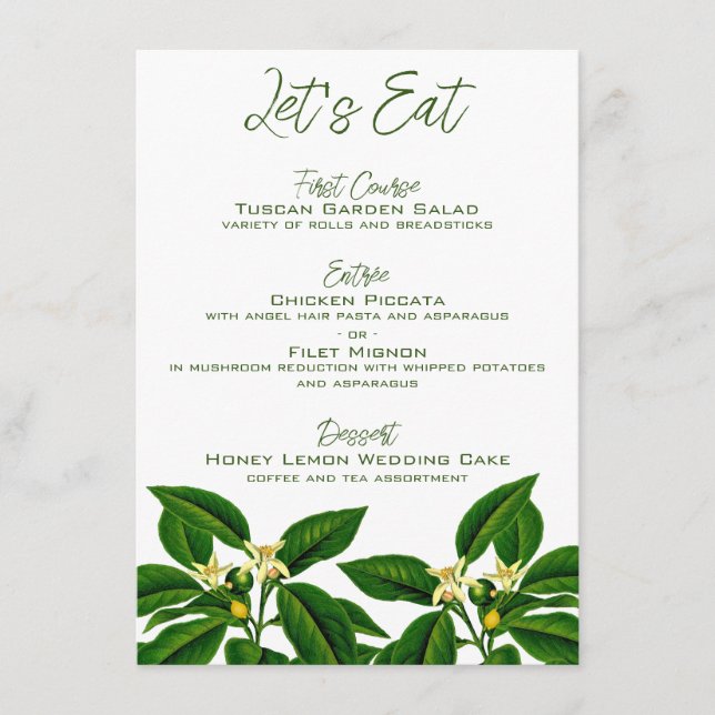Lemon Wedding Menu Cards Menükarte (Vorderseite)