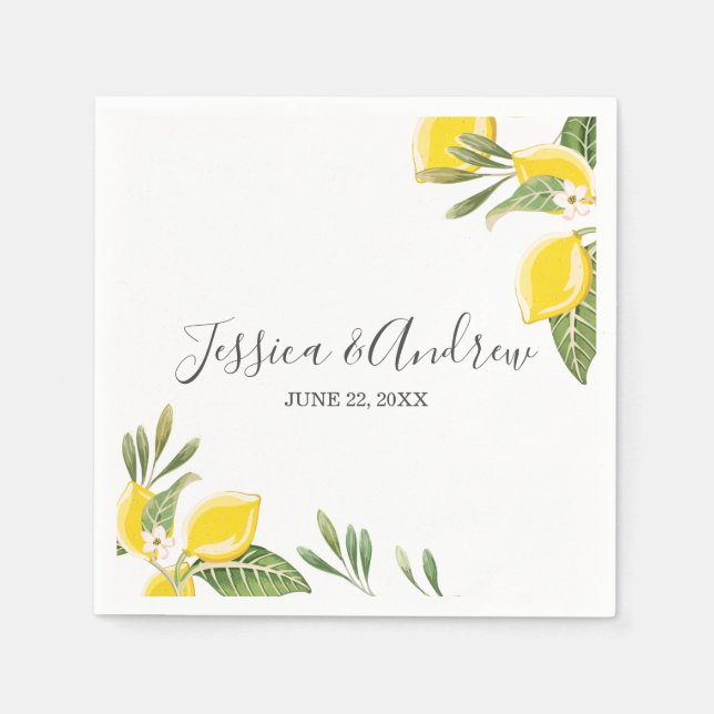 Lemon Wedding Napkin Botanischer Personalisierter  Serviette (Vorderseite)