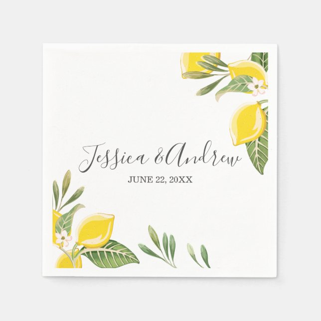 Lemon Wedding Napkin Botanischer Personalisierter  Serviette (Vorderseite)