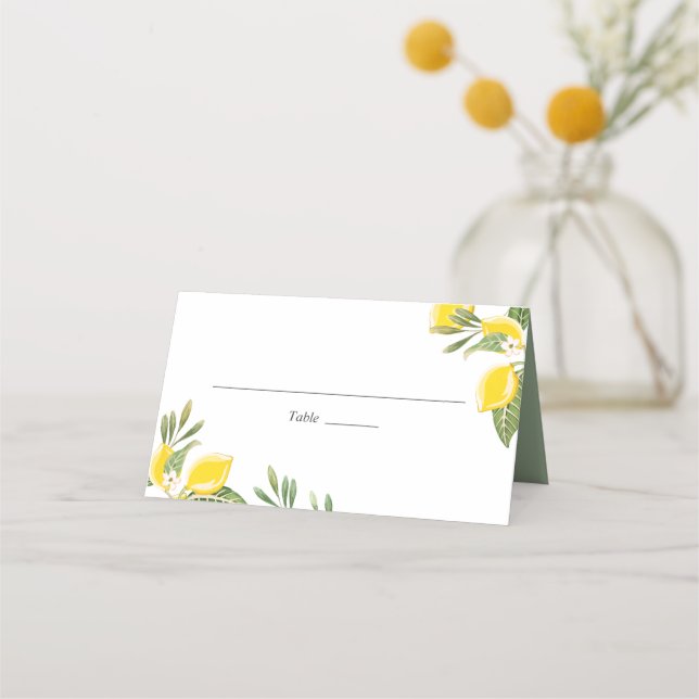 Lemon Wedding Platzkarte Rustic Foliage Citrus (Vorderseite)