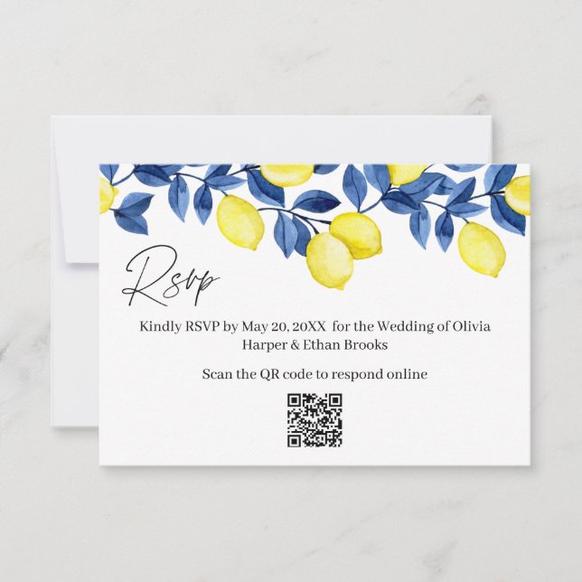 Lemon Wedding RSVP QR Code Karte (Vorderseite)