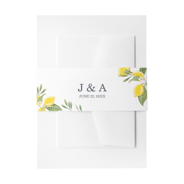 Lemon Wedding Rustic Foliage Monogram Botanisch Einladungsbanderole (Vorderseite Beispiel)