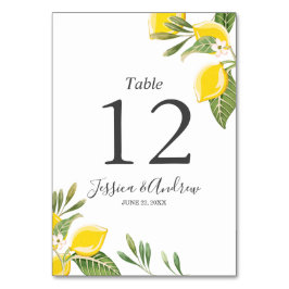 Lemon Wedding Tischnummer Card Rustikales Grün