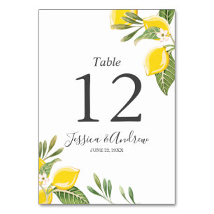 Lemon Wedding Tischnummer Card Rustikales Grün