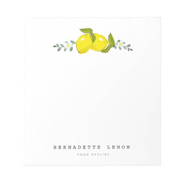 Lemon & White Blume Einfach sauber Notizblock (Vorderseite)