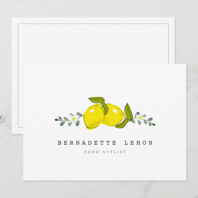 Lemon & White Blume Einfache Clean Business Card Einladung (Vorne/Hinten)