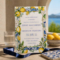 Lemon White Floral Blue Mosaic Tile Hochzeit