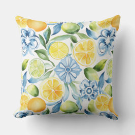 Lemon with Blues Pattern Throw Pillow Kissen