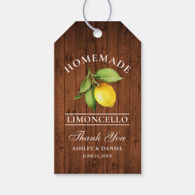 Lemon Wood Limoncello Wedding Danke Geschenkanhänger (Vorderseite)