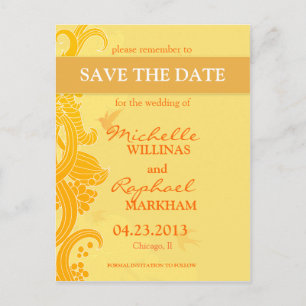 Lemon Yellow Birds Wedding Save the Date Ankündigungspostkarte