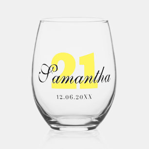 Lemon Yellow Birthday Number Black 3D Name Date Weinglas Ohne Stiel