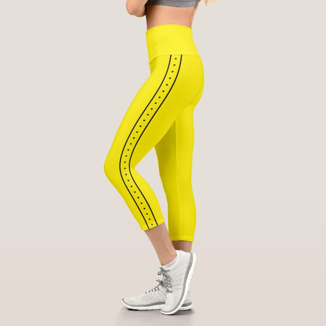 Lemon Yellow Capri Leggings with Black Side Stripe (Links)