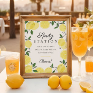 Lemon Yellow Citrus Aperol Spritz Station Sign Poster