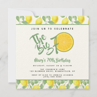 Lemon Yellow Citrus Big 70 Sommer Geburtstagsparty Einladung