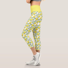 Lemon Yellow Citrus Frucht Botanisches Muster Capri Leggings
