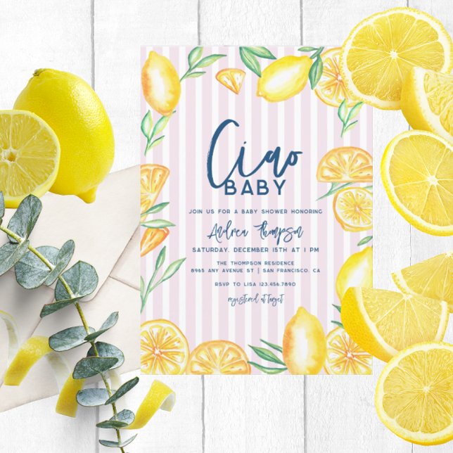 Lemon Yellow Citrus Retro Modern Baby Shower Einladung (Von Creator hochgeladen)