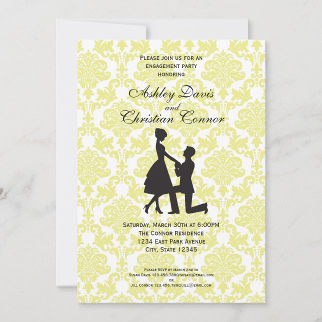 Lemon Yellow Damask Einladungen (Vorderseite)