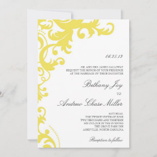 Lemon Yellow Elegant Damask Einladung