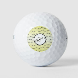 Lemon Yellow Fancy Initial Black Text Golfball