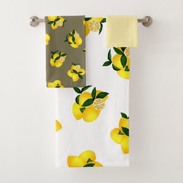 Lemon Yellow Gingham Badhandtuch Set (Insitu)