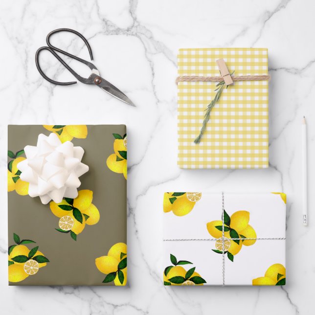 Lemon Yellow Gingham Geschenkpapier Set (Vorderseite)