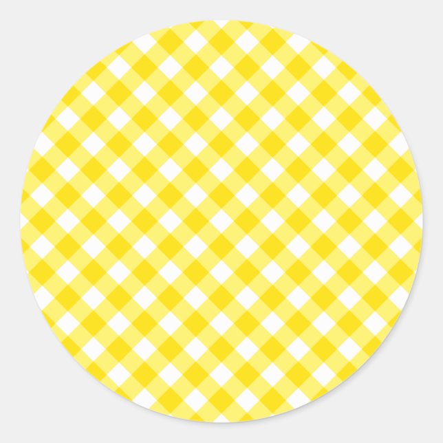 Lemon Yellow Gingham Pattern Runder Aufkleber (Vorderseite)