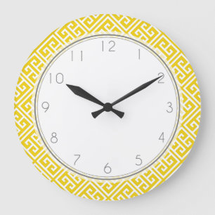 Lemon Yellow Greece Schlüsselmuster Große Wanduhr
