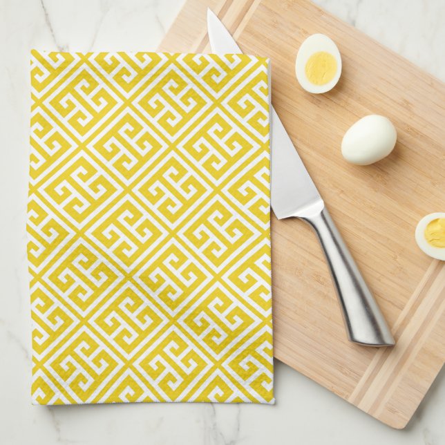 Lemon Yellow Greece Schlüsselmuster Handtuch (Viertel Falte)