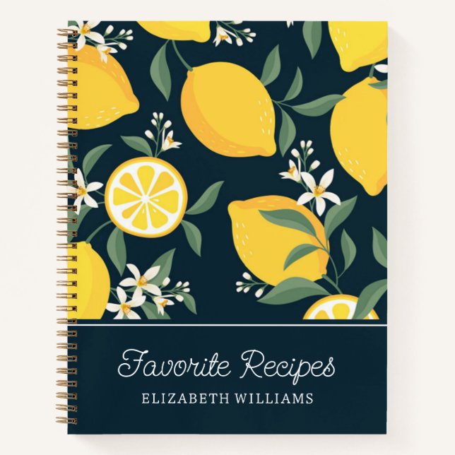 Lemon Yellow Leaf Pattern | Favoritenrezepte Notizbuch (Vorderseite)