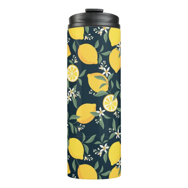Lemon Yellow Leaf Pattern Thermosbecher (Vorderseite)