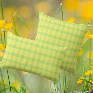 Lemon Yellow Lime Green Rustic Plaid Check Lendenkissen