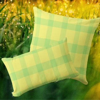 Lemon Yellow Lime Green Rustic Plaid Check Lendenkissen