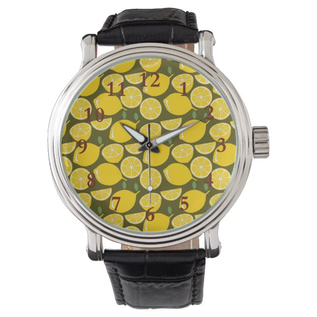 Lemon Yellow Modern Fun Niedlich Armbanduhr (Vorderseite)