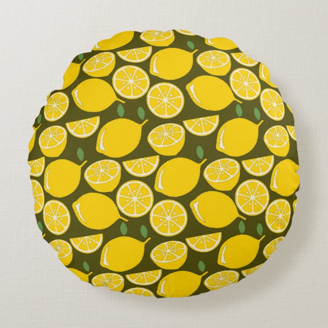 Lemon Yellow Modern Fun Niedlich Rundes Kissen (Vorderseite)