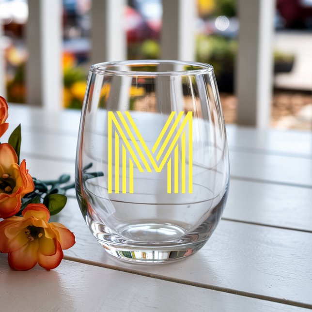 Lemon Yellow Modern Monogram, Initialbrief Weinglas Ohne Stiel (Von Creator hochgeladen)