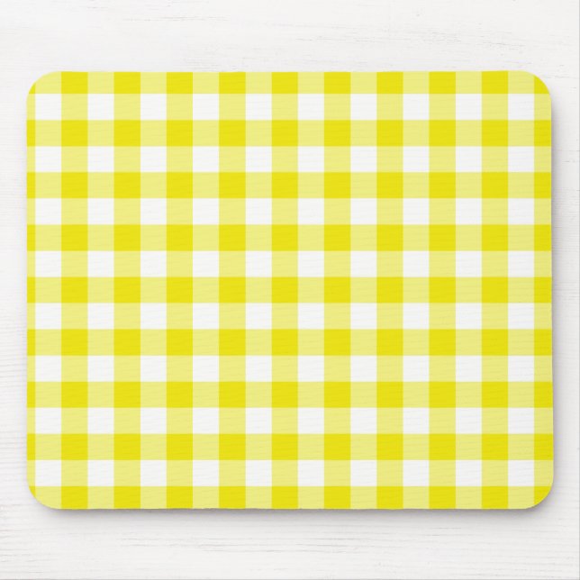 Lemon Yellow Mousepad, Karo Gingham Pattern Mousepad (Vorne)